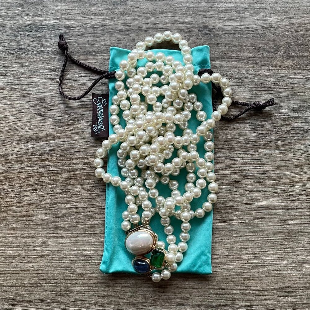 15" Bijoux Cascio Signed Triple Strand Pearls w/Multi Color Glass Necklace  $22